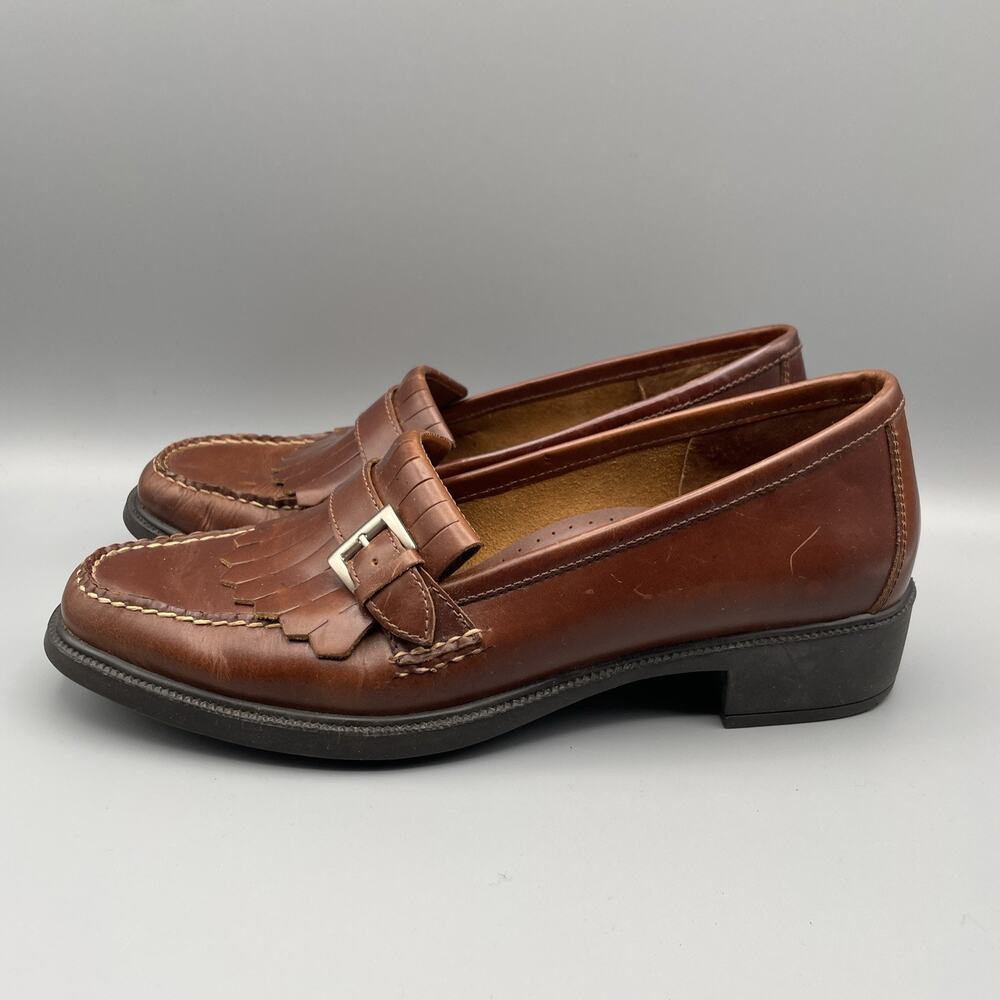 Eastland Rosalie Loafers Size 10 Brown Leather Academia Fringe Buckle Country - Picture 3 of 13